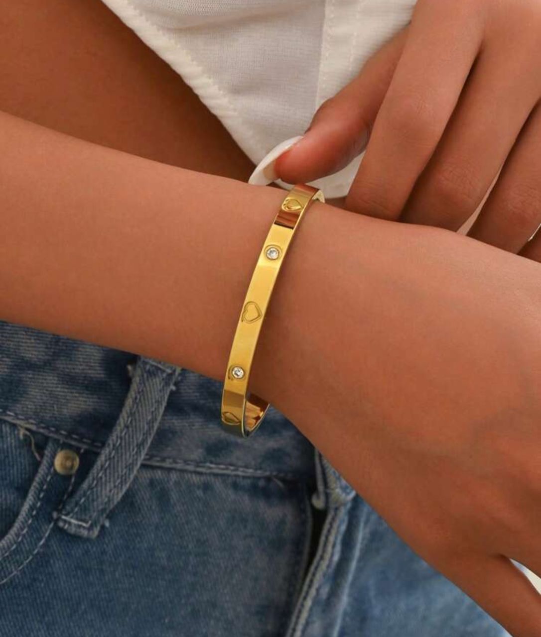 41062 - pulsera acero corazones con cristales dorado - Imagen 2