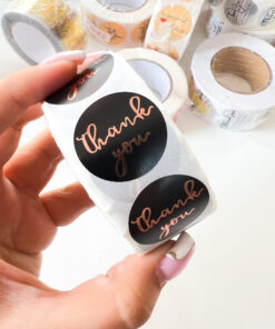 92001-1  Rollo sticker Thank You letras doradas Negro