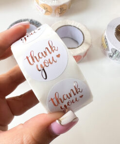 92001-21 Rollo sticker Thank You letras doradas en blanco