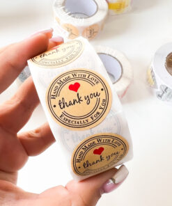 92001-4 Rollo sticker Thank You marron con corazon