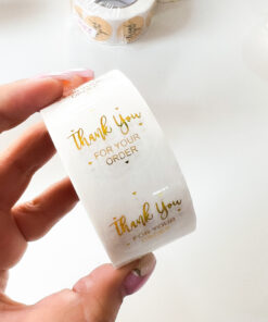 92001-7 Rollo sticker Thank You for your order blanco con letras doradas