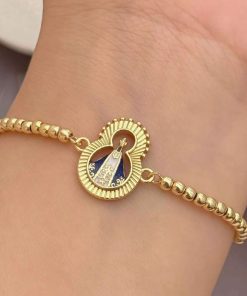 41086-1 Pulsera balines virgen con perlas