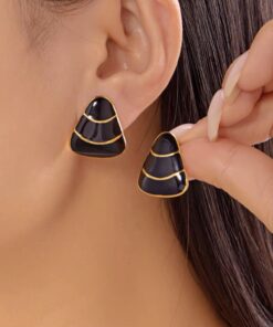 80050 - Zarcillos acero triangulo esmaltado negro