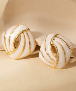 80051-1 Zarcillos acero cuadrado con lineas esmaltado BLANCO