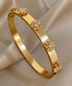 41033 - Pulsera Acero Dorado multi flores con cristal