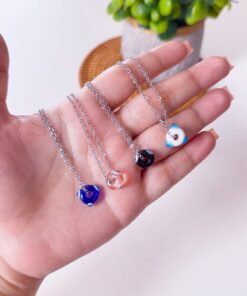 21011 - Collar acero plateado ojo turco redondo