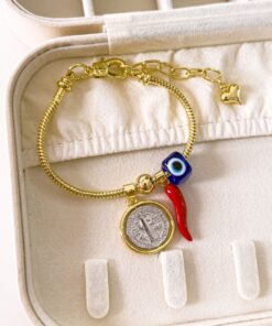 41021-1 Pulsera pandora aji rojo/medalla san benito plateada