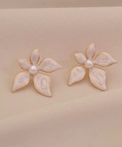 80031 - Zarcillos acero flor esmaltada blanca con perla