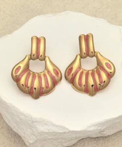 80055-9 Zarcillos acero V esmaltados fucsia linea