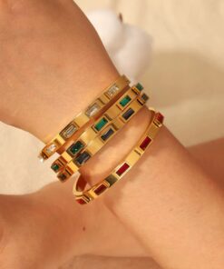 Alternative view of 41015-1 Pulsera acero cristales rectangulares Verde