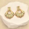80055-8 Zarcillos acero V esmaltados turquesa lineas