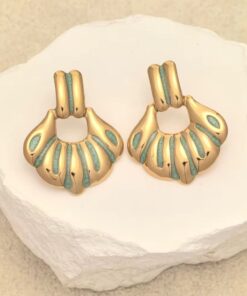 80055-8 Zarcillos acero V esmaltados turquesa lineas