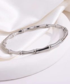 41065-1 Pulsera plateado acero bambu