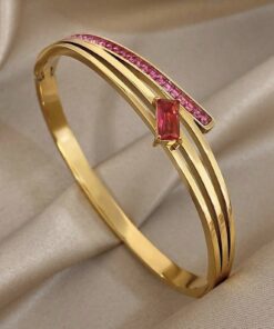 41030 - Pulsera Acero cristales fucsia