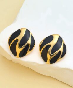 80078-2 Zarcillos acero cuadro dorado con negro