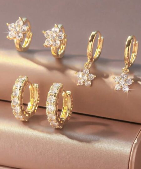 80400 - Set 3 Zarcillos dorado con cristales