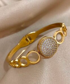41042 - Pulsera acero dorada circulos con cristal