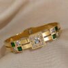 41050 - Pulsera Acero Dorado con cristales verdes