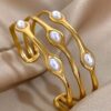 41054 - Pulsera Acero Dorado triple con perla