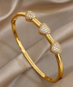 41059 - Pulsera Acero Dorado triple corazon con cristales