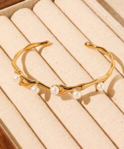 41097 - Pulsera dorada Acero multi perlas