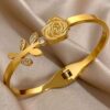 41117 - Pulsera acero dorado flor con cristal
