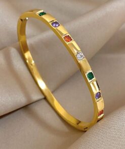 41127 - Pulsera acero dorado cristal multi color