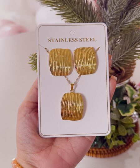 21071 - Set Collar Armado con zarcillos cuadrado con lineas