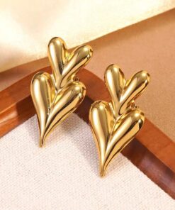 80062 - Zarcillo acero dorado corazon doble