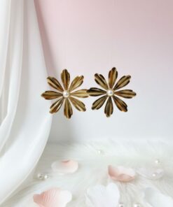 80288 - Zarcillo flor con perla acero dorado