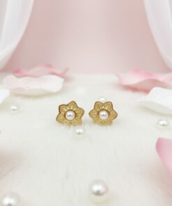 80317 - Zarcillo acero dorado estrella con perla