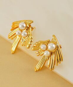 80095 - Zarcillo acero dorado alas triperla