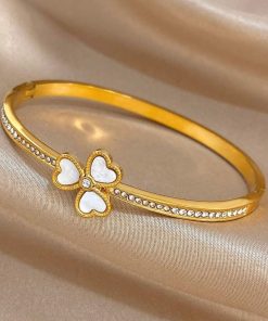41068 - Pulsera Acero Dorado flor blanco