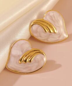 80038-5 Zarcillos acero corazon esmaltado blanco