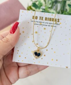 20166 - Collar armado corazon cubierto cristales negro