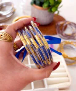 40201-6 Set 5 pulseras azul marino/amarillo