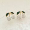 80112-4 Zarcillos Acero Cereza blanco esmaltado