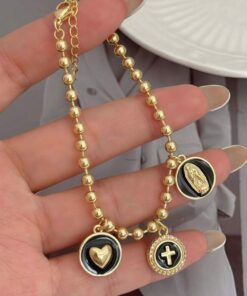 41165 - Pulsera balines corazon cruz virgen negra