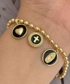 Alternative view of 41165 - Pulsera balines corazon cruz virgen negra