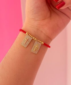 41168-1 Pulsera roja balines escapulario cruz / virgen