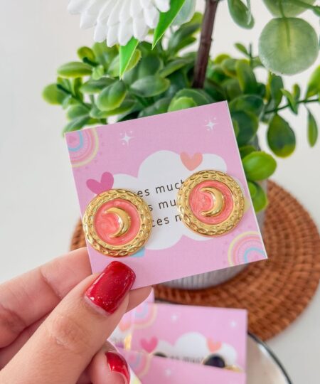 80087-1 Zarcillos acero Luna naranja esmaltada