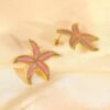 80034-2 Zarcillos acero estrella mar rosado esmaltado