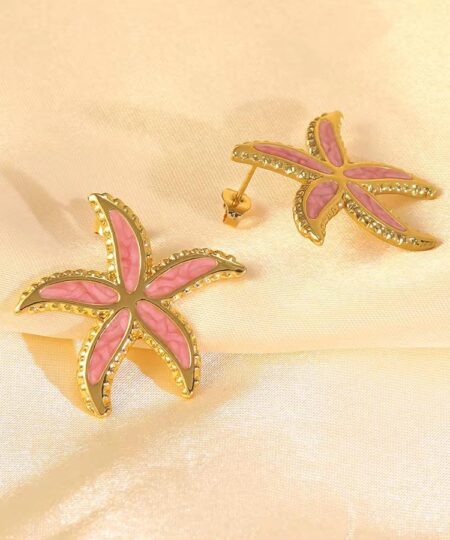80034-2 Zarcillos acero estrella mar rosado esmaltado
