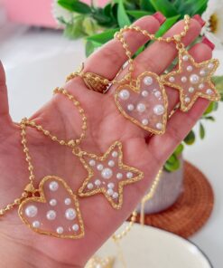 Alternative view of 21037 - Collar armado balines corazon con perlas