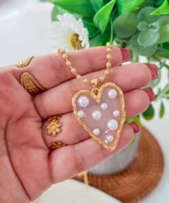 21037 - Collar armado balines corazon con perlas