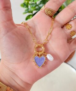 21040 - Collar armado corazon con perla morado