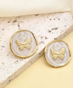 80081-2 Zarcillos acero mariposa blanco