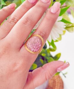 30139-2 Anillo Acero dorado figura flores rosa