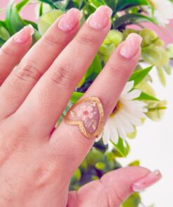 30139-3 Anillo Acero dorado figura corazon flores