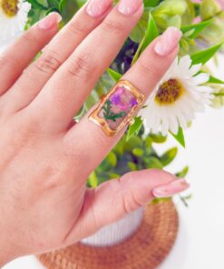30139-1 Anillo Acero dorado figura rama y flores